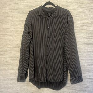 Van Husen Button Down, Black/Gray Stripes Size 17-17.5 XL (601)